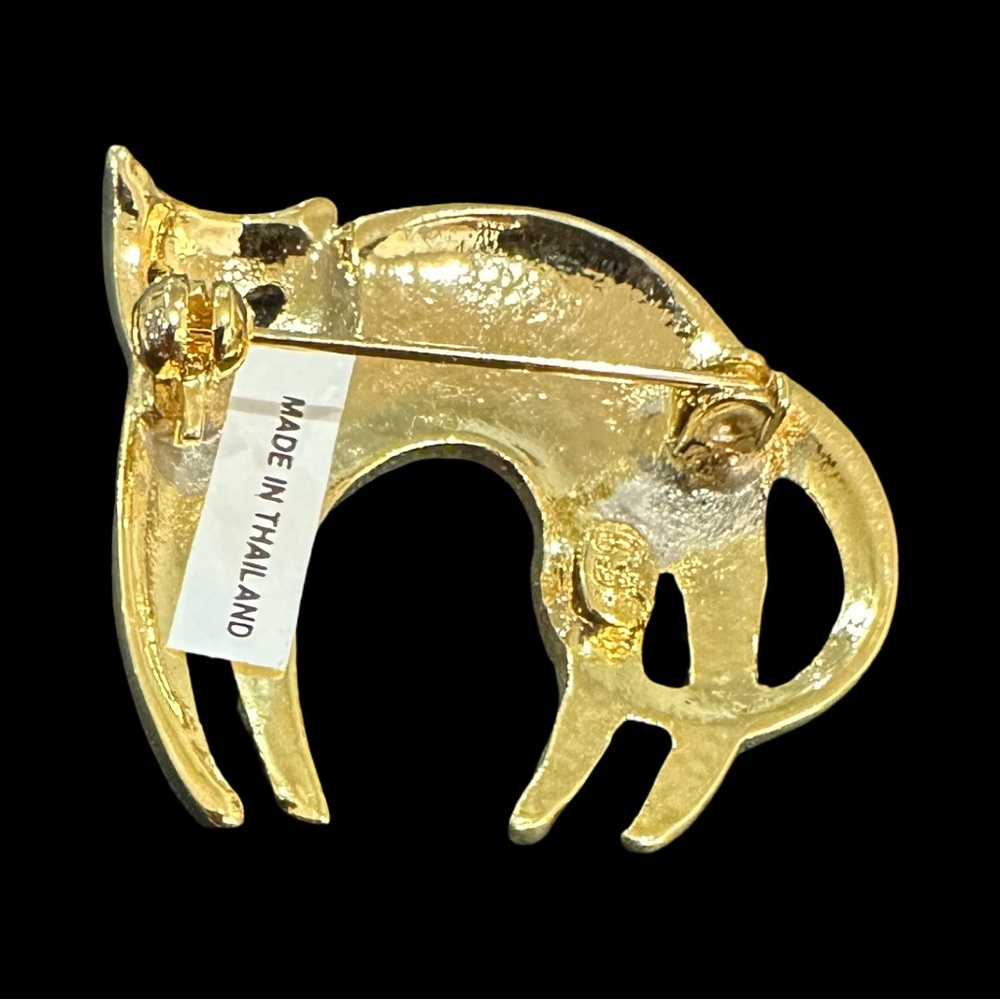 Vintage SFJ Cat Brooch Gold Tone Signed - Picture 2 of 2